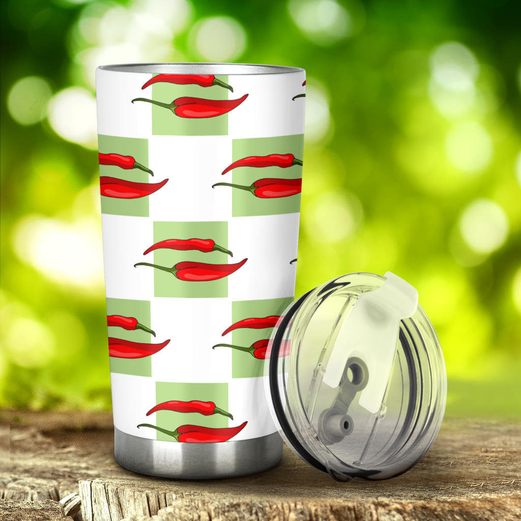 Red Chili Pattern Green White background Tumbler