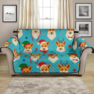 Christmas Corgi Pattern Loveseat Couch Cover Protector