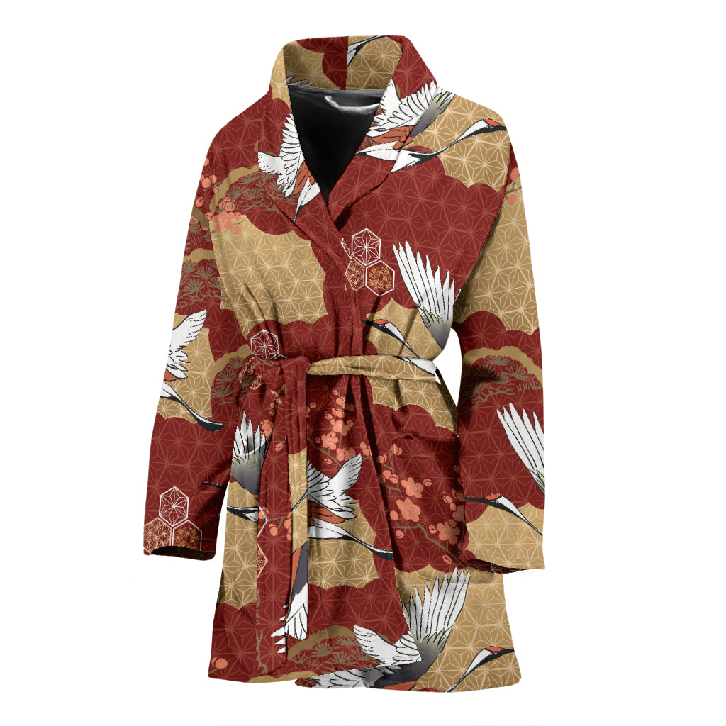 Japanese Crane Theme Pattern Women Bathrobe