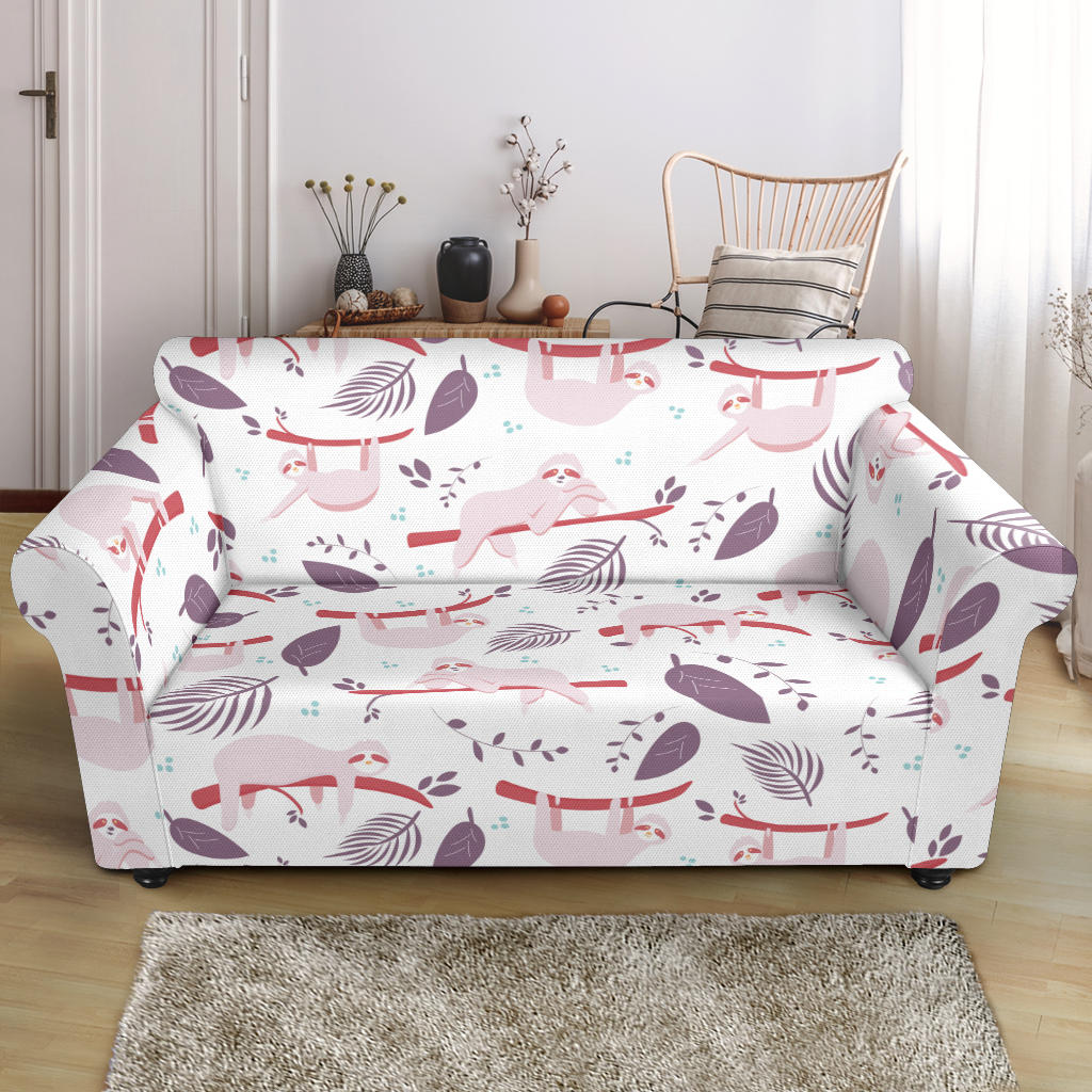 Sloth Leaves Pattern Loveseat Couch Slipcover