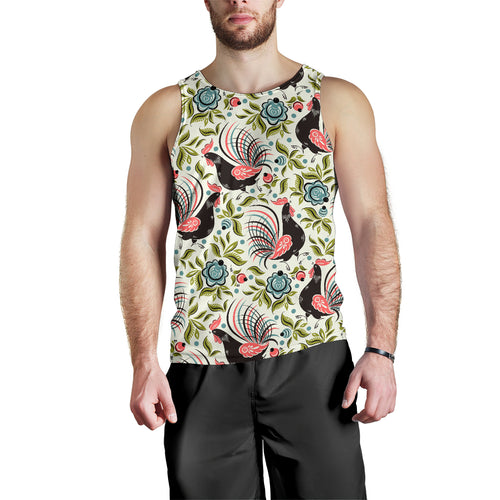 Rooster Chicken Leaves Pattern Men Tank Top