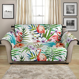 Flamingo Flower Leaves Pattern Loveseat Couch Cover Protector