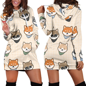 Shiba Inu Head Pattern Women Hoodie Dress