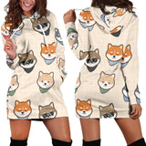 Shiba Inu Head Pattern Women Hoodie Dress