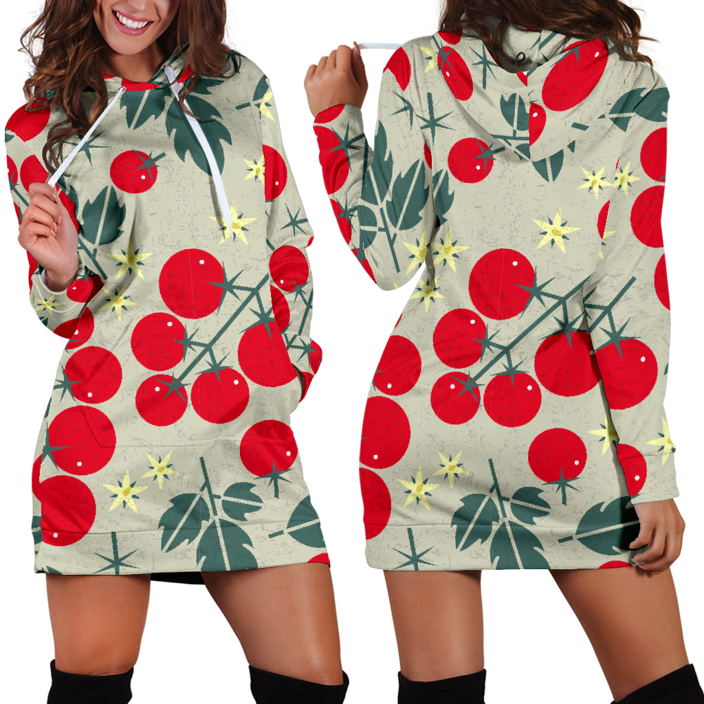 Hand Drawn Tomato Pattern Women Hoodie Dress