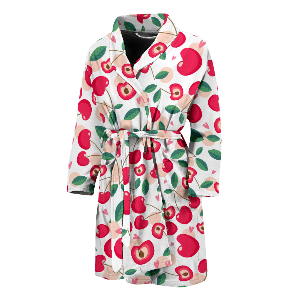 Cherry Heart Pattern Men Bathrobe