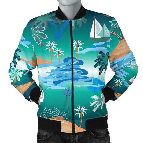 Sailboat Water Color Pattern Men Bomber Jacket