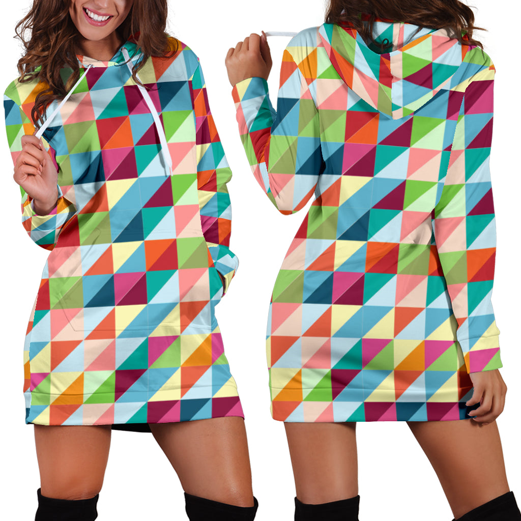 Rainbow Geometric Pattern Women Hoodie Dress