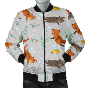 Swimming Fish Otter Pattern Men Bomber Jacket