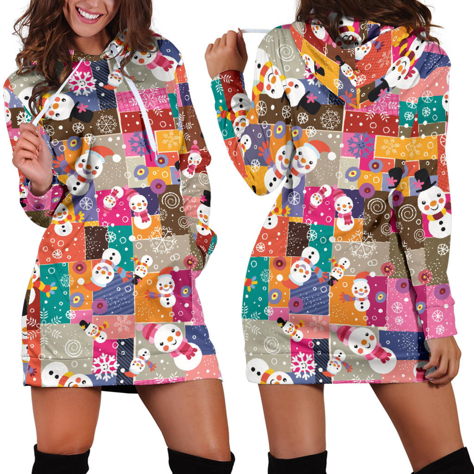 Snowman Colorful Theme Pattern Women Hoodie Dress