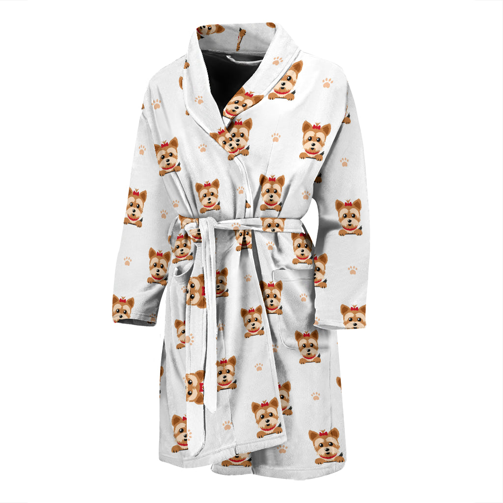 Yorkshire Terrier Pattern Print Design 03 Men Bathrobe