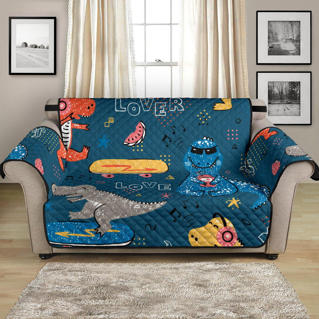 Dinosaur Music Skating Pattern Loveseat Couch Cover Protector