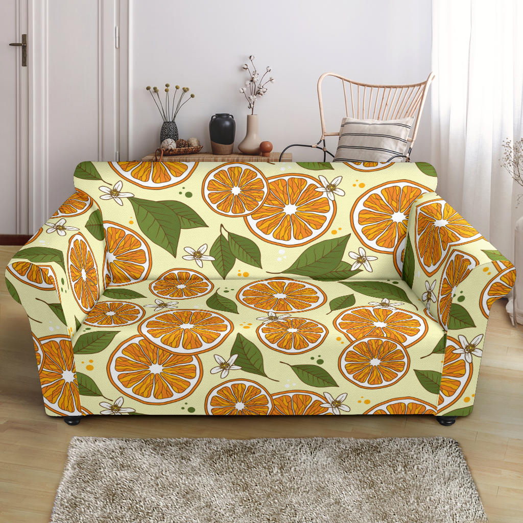 Sliced Orange Leaves  Pattern Loveseat Couch Slipcover