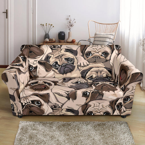 Pug Pattern Background Loveseat Couch Slipcover