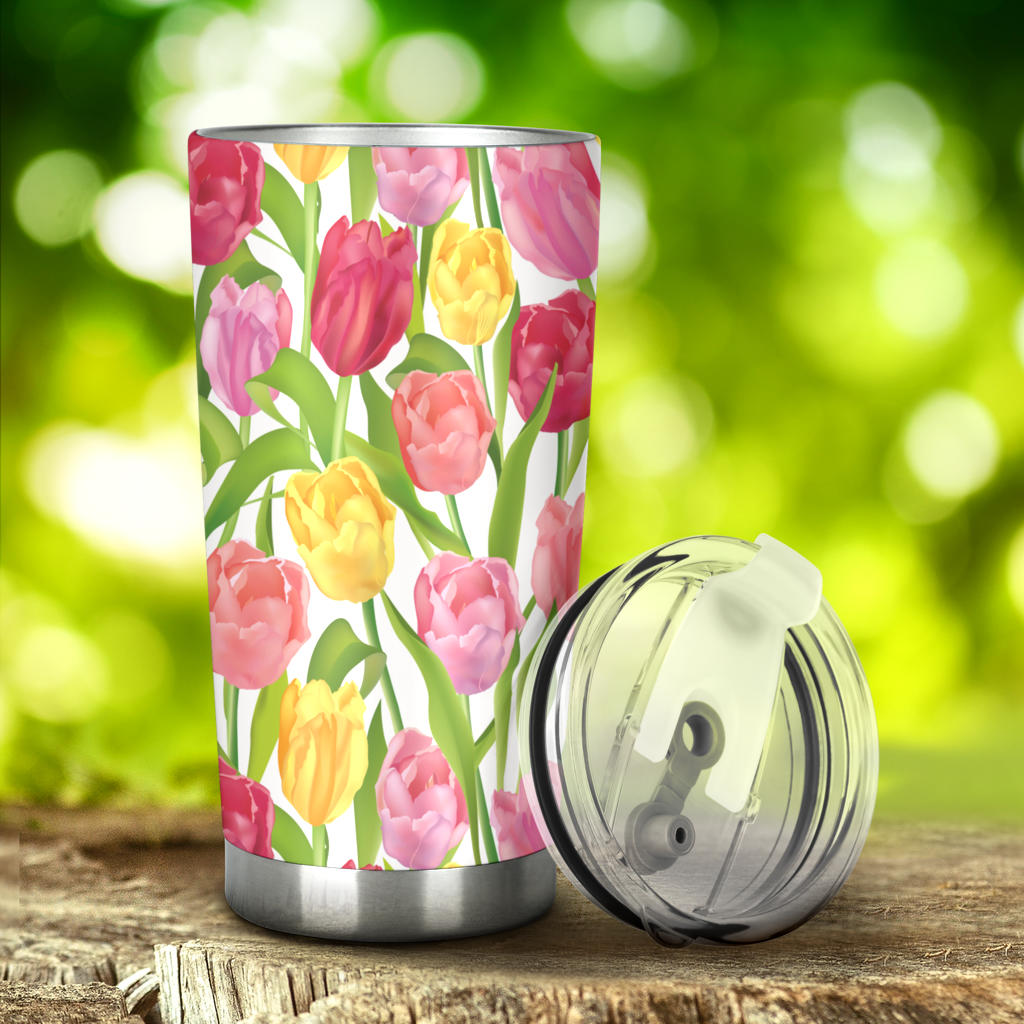 Pink Red Yellow Tulip Pattern Tumbler