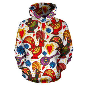 Colorful Rooster Chicken Guitar Pattern Men Women Pullover Hoodie