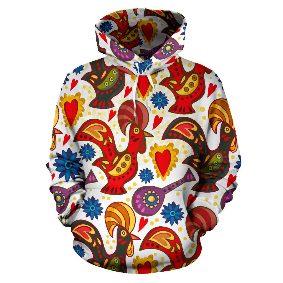 Colorful Rooster Chicken Guitar Pattern Men Women Pullover Hoodie