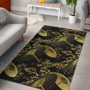 Gold Fan Flower Japanese Pattern Area Rug