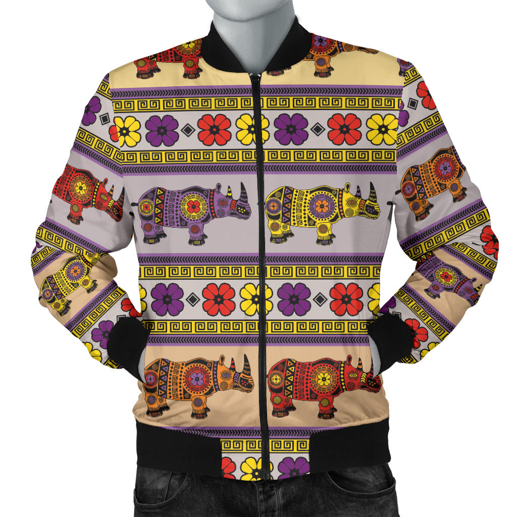 Rhino African Afro Dashiki Adinkra Kente Pattern Men Bomber Jacket