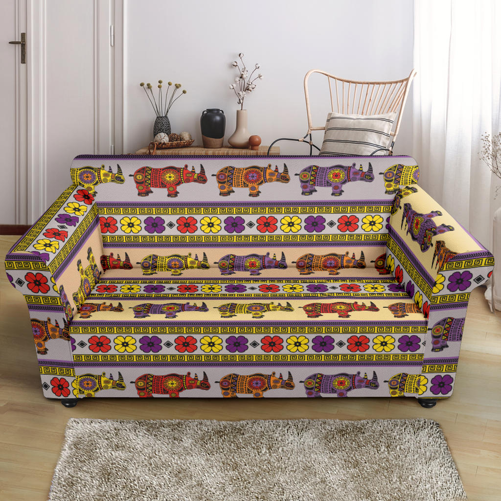 Rhino African Afro Dashiki Adinkra Kente Pattern Loveseat Couch Slipcover