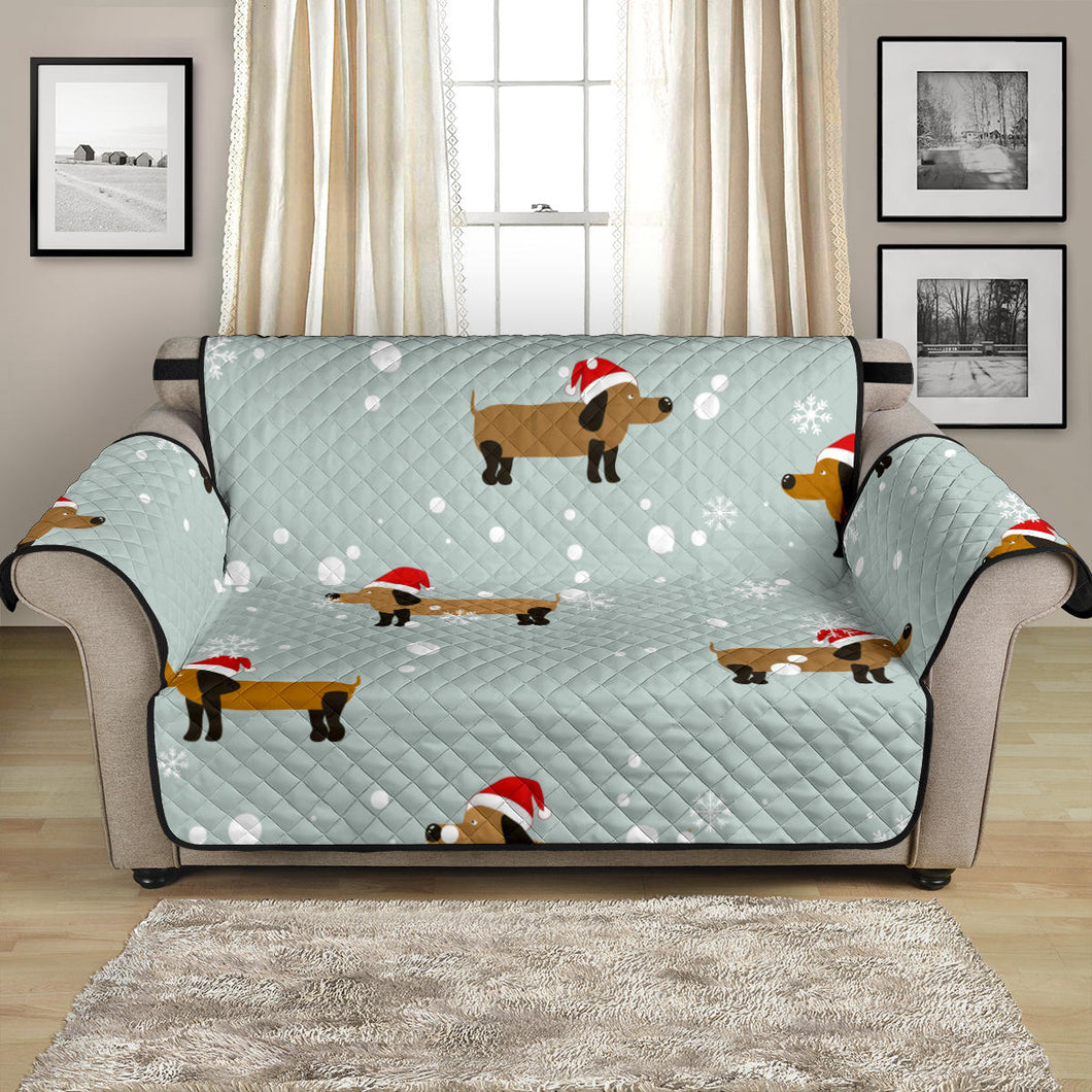 Dachshund Chirstmas Pattern Loveseat Couch Cover Protector