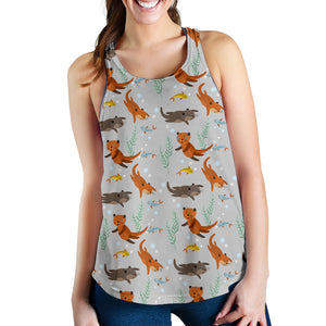 Swimming Fish Otter Pattern Women Racerback Tank Top