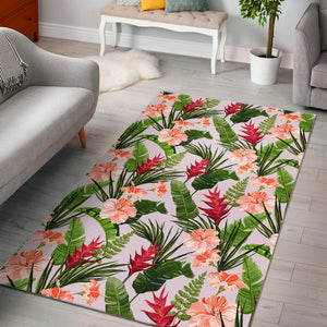 Heliconia Hibiscus Leaves Pattern Area Rug