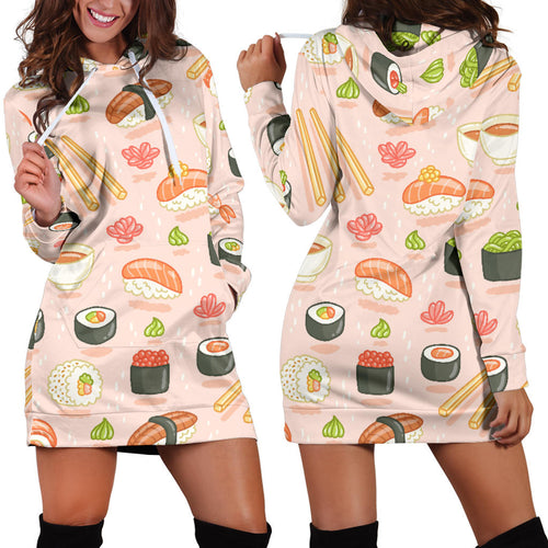 Sushi Pattern Background Women Hoodie Dress