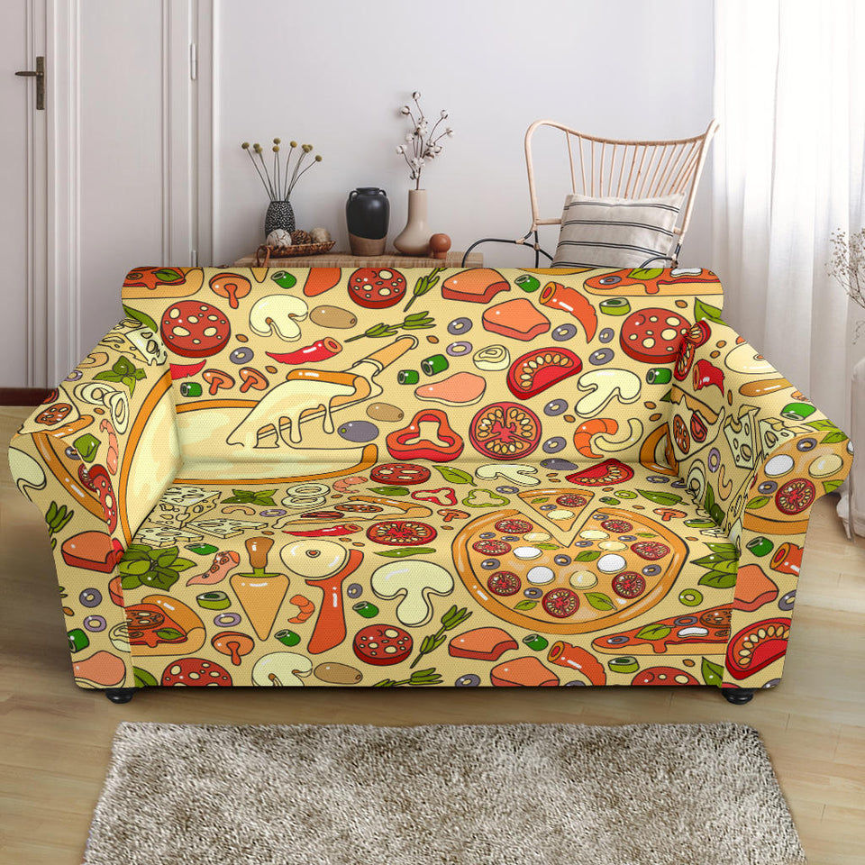 Pizza Pattern Background Loveseat Couch Slipcover