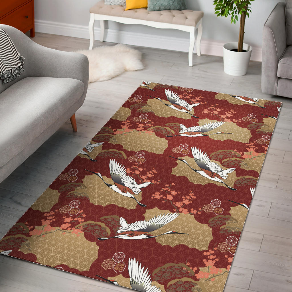 Japanese Crane Theme Pattern Area Rug