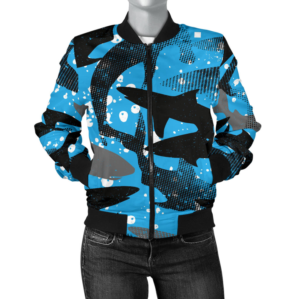Shark Pattern Background Women Bomber Jacket