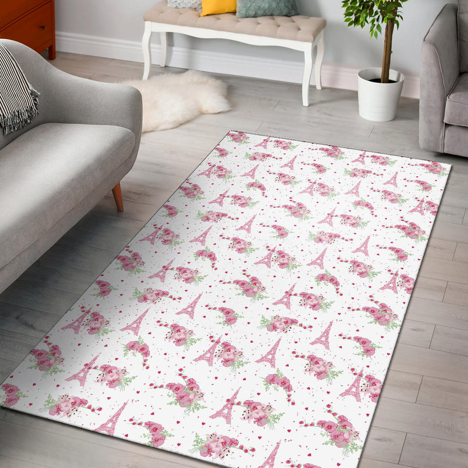 Eiffel Tower Pink Theme Pattern Print Design 05 Area Rug