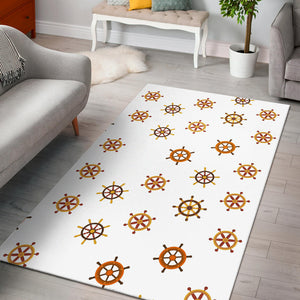 Nautical Steering Wheel Rudder Wooden Pattern Area Rug