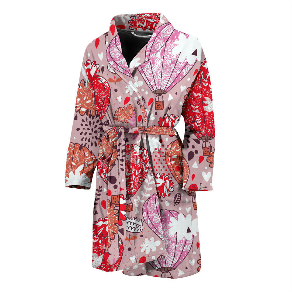 Red Pink Hot Air Balloon Pattern Men Bathrobe
