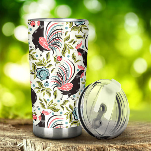 Rooster Chicken Leaves Pattern Tumbler