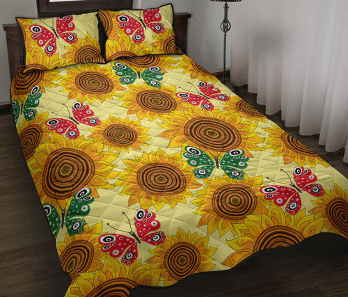 Sunflower Butterfly Pattern Quilt Bed Set