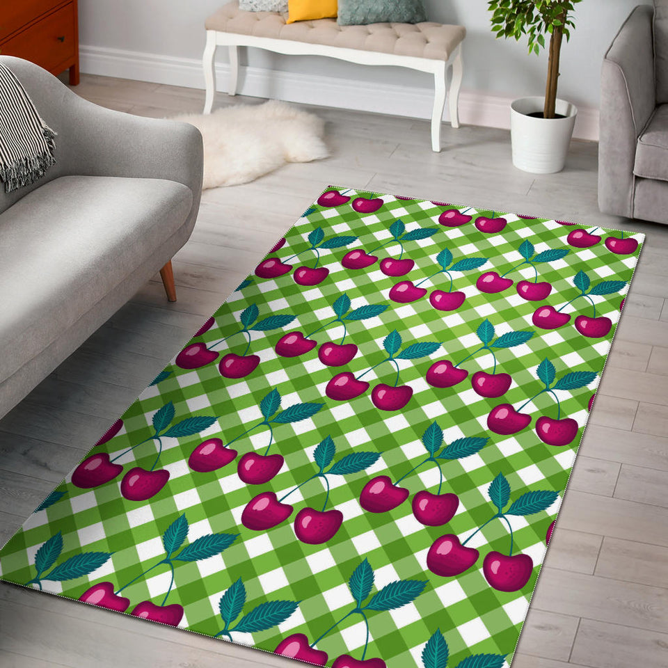 Cherry Pattern Green Background Area Rug