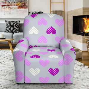 Heart Purple Pokka Dot Pattern Recliner Chair Slipcover