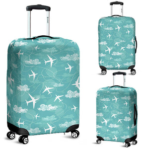 Airplane Cloud Pattern Green Background Luggage Covers