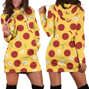 Pizza Salami Mushroom Texture Pattern Women Hoodie Dress