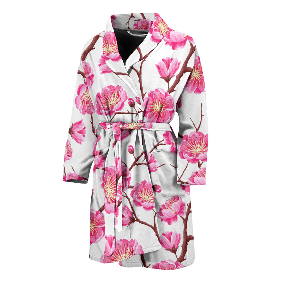 Pink Sakura Pattern Men Bathrobe