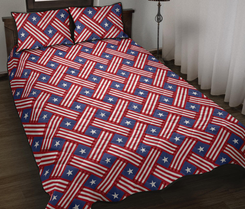 USA Star Stripe Pattern Quilt Bed Set