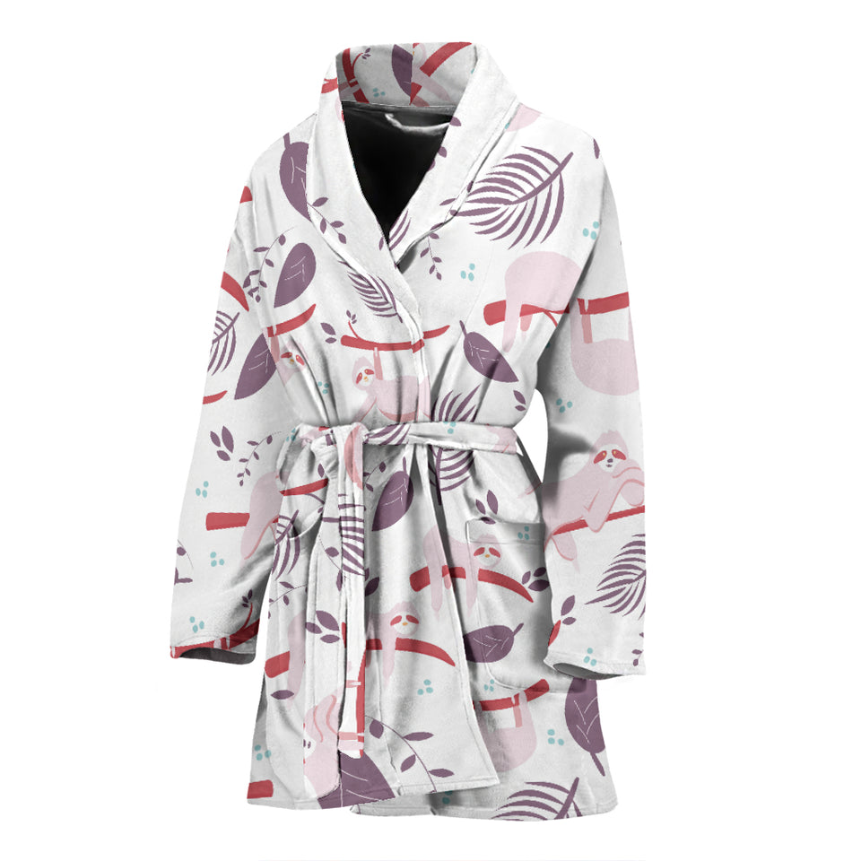 Sloth Leaves Pattern Women Bathrobe