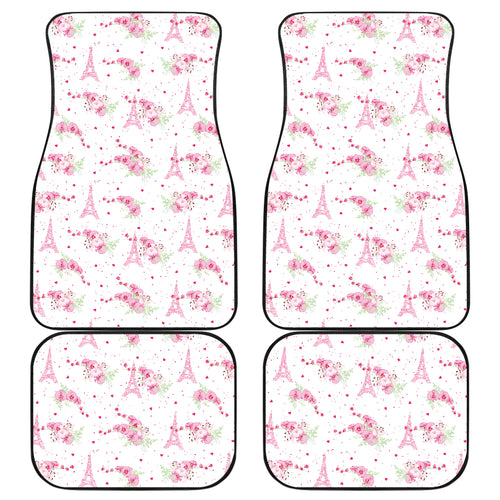 Eiffel Tower Pink Theme Pattern Print Design 05 Front and Back Car Mats