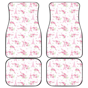 Eiffel Tower Pink Theme Pattern Print Design 05 Front and Back Car Mats