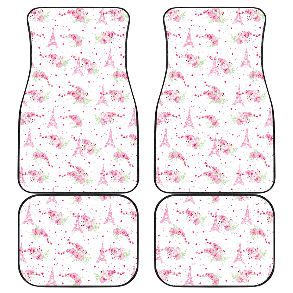 Eiffel Tower Pink Theme Pattern Print Design 05 Front and Back Car Mats