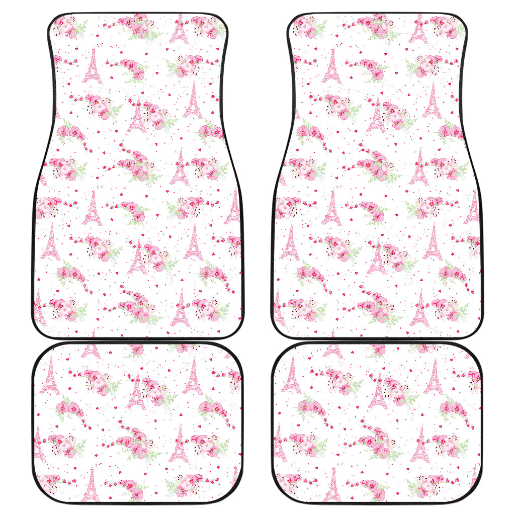 Eiffel Tower Pink Theme Pattern Print Design 05 Front and Back Car Mats