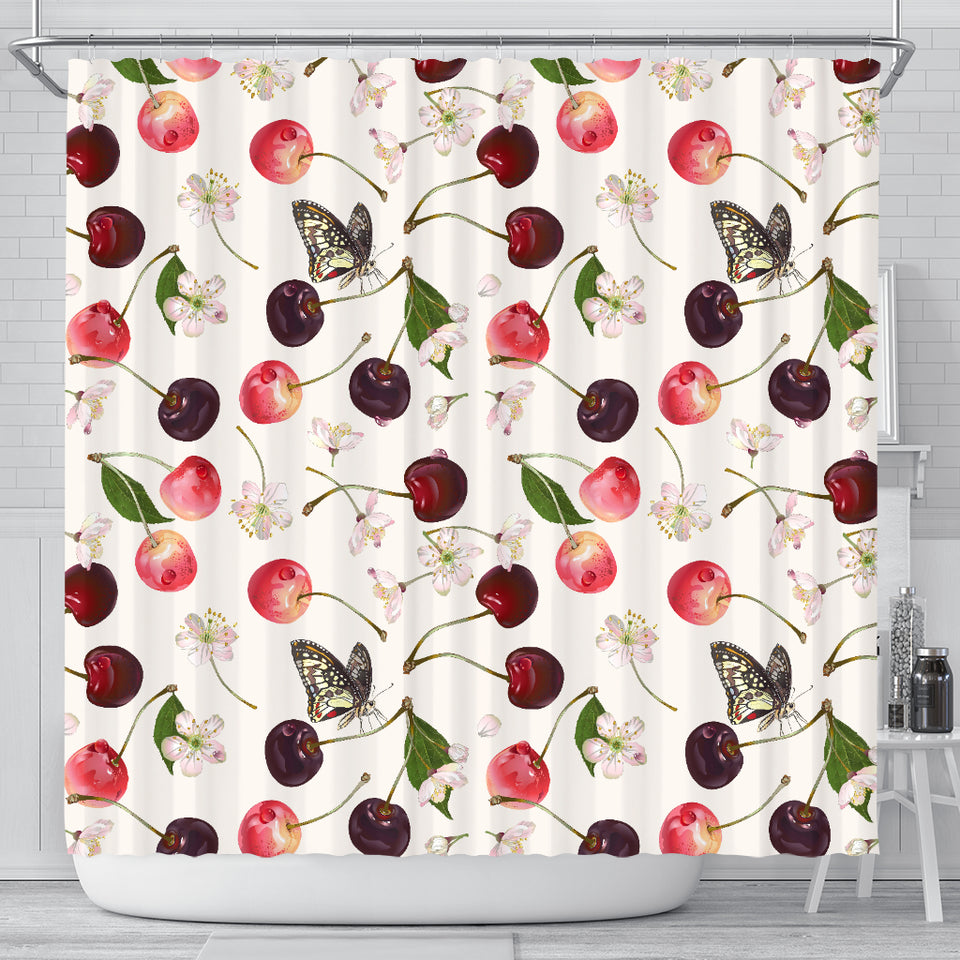 Cherry Flower Butterfly Pattern Shower Curtain Fulfilled In US