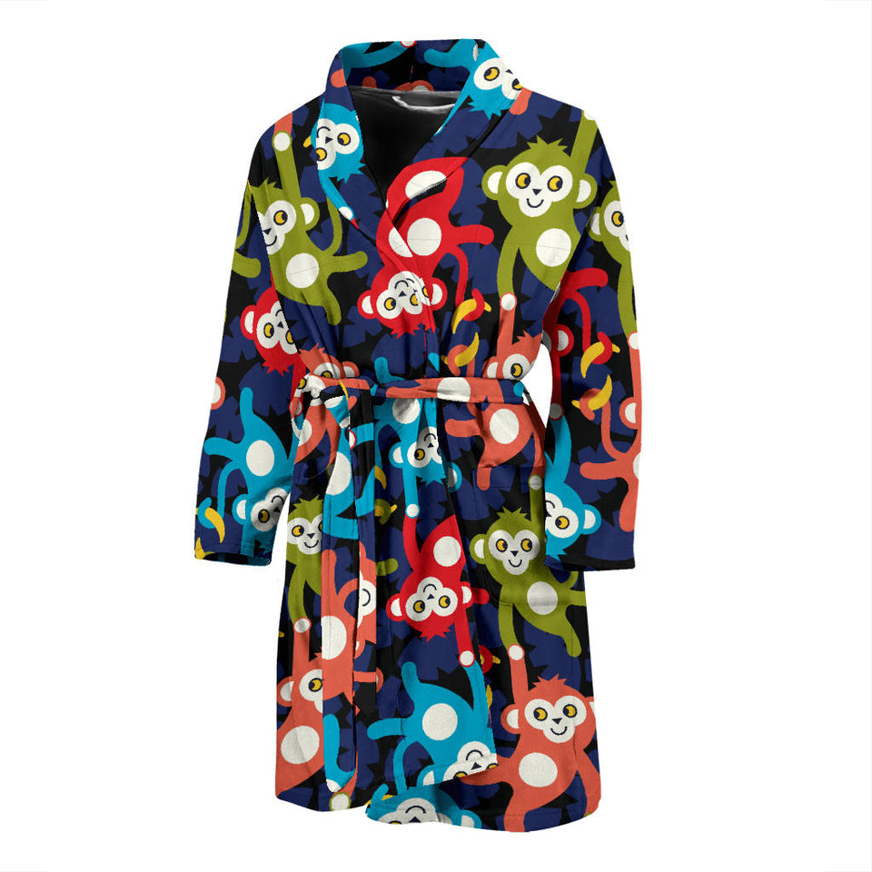 Colorful Monkey Pattern Men Bathrobe