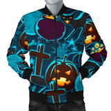 Halloween Pumpkin Cat Pattern Men Bomber Jacket